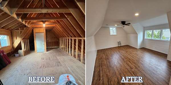 Before-and-after attic finishing transformation